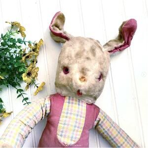 Scruffy Vintage Skinny Plush Bunny Rabbit Pink Corduroy Overalls Wired Ears